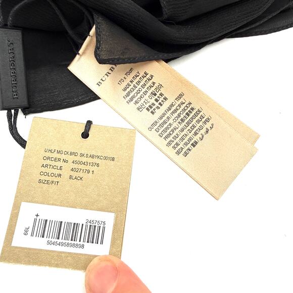 Burberry Black Plaid Silk Scarf NWT - Picture 2 of 4